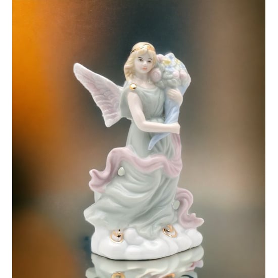 Ceramic Angel Figurine with Flowers 5in Baptism Image 2