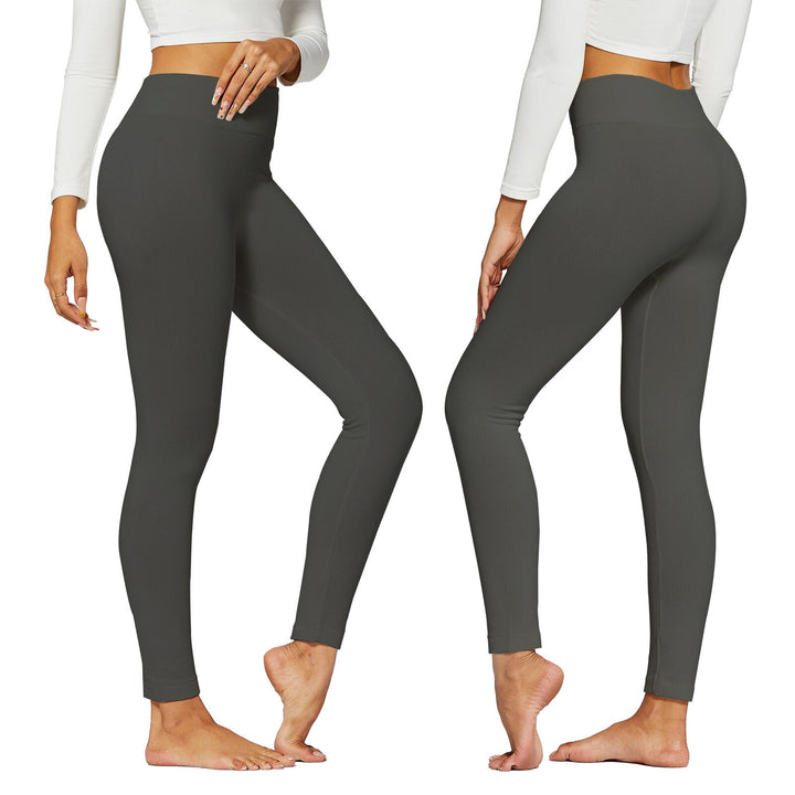 Womens High-Waist Fleece-Lined Leggings 2-Pack Soft Winter Warm Comfort Image 4