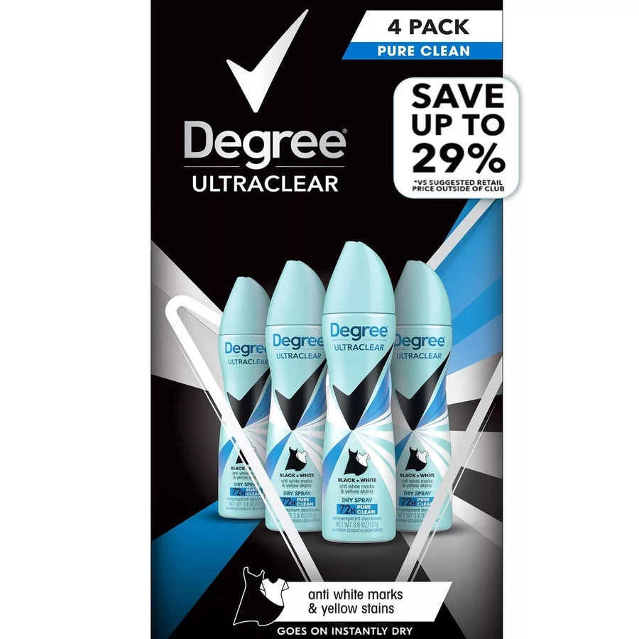 Degree For Women Black and White Dry Spray Deodorant Pure Clean 3.8 Oz (4 Pack) Image 1