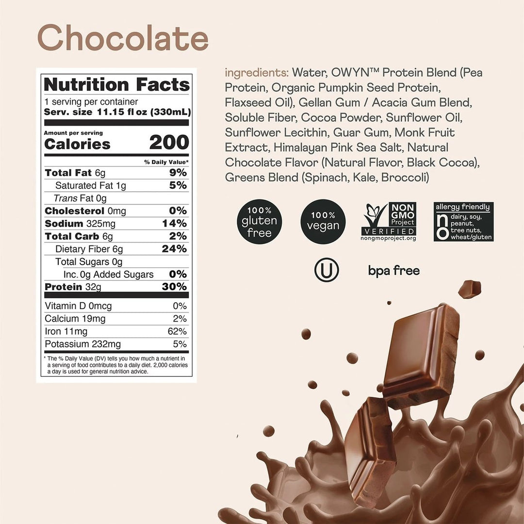 OWYN Pro Elite Plant Protein Shake Chocolate 11.15 Fluid Ounce (Pack of 15) Image 4