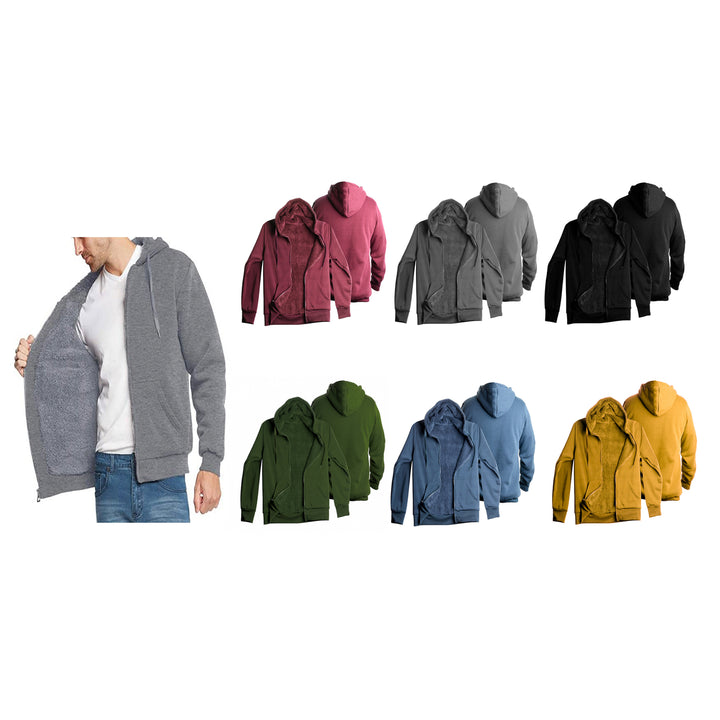 Mens Sherpa Lined Fleece Zip Up Hoodie Jacket Heavyweight Cotton Polyester Image 2