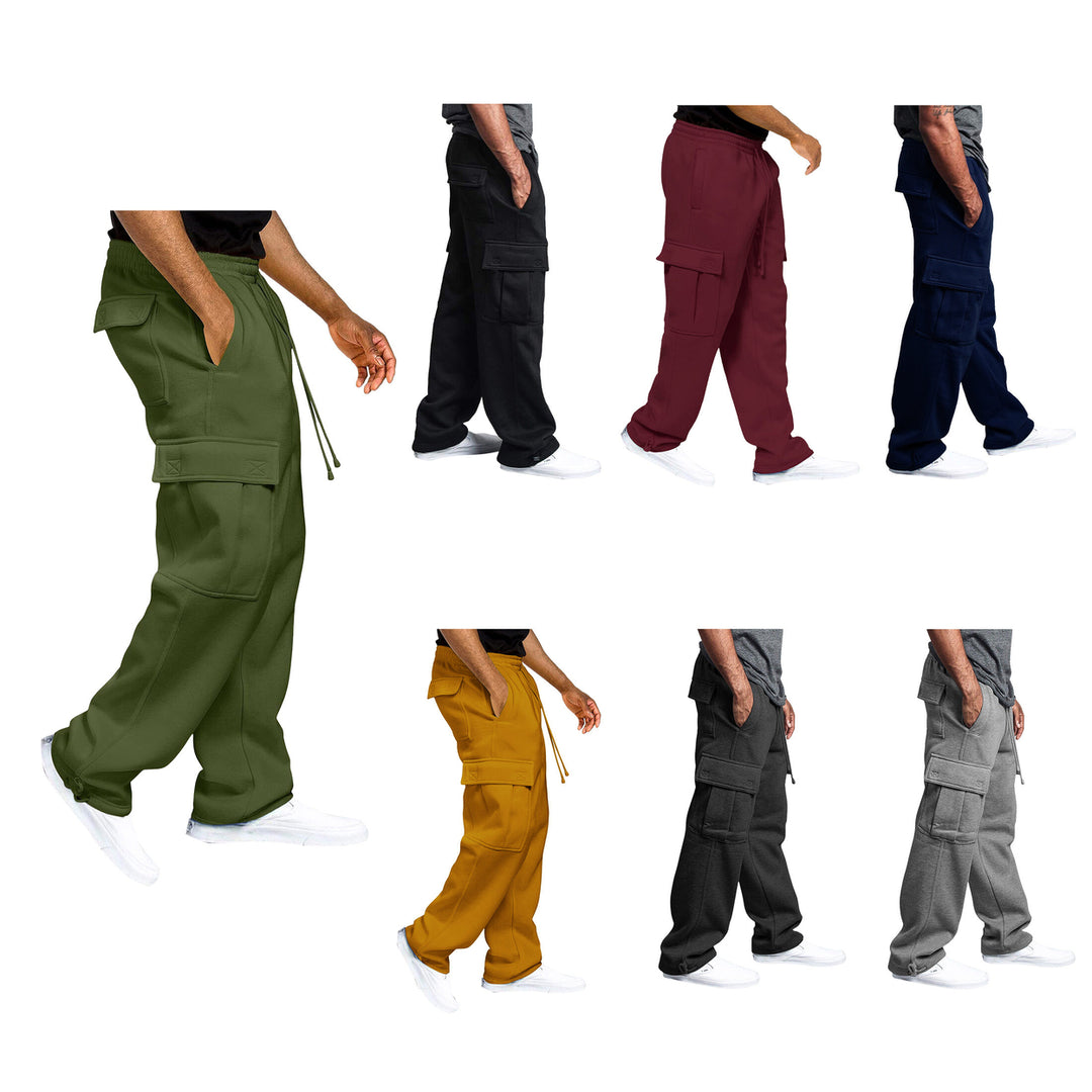 Mens Casual Fleece Lined Cargo Jogger Sweatpants 2-Pack with Pockets Image 2