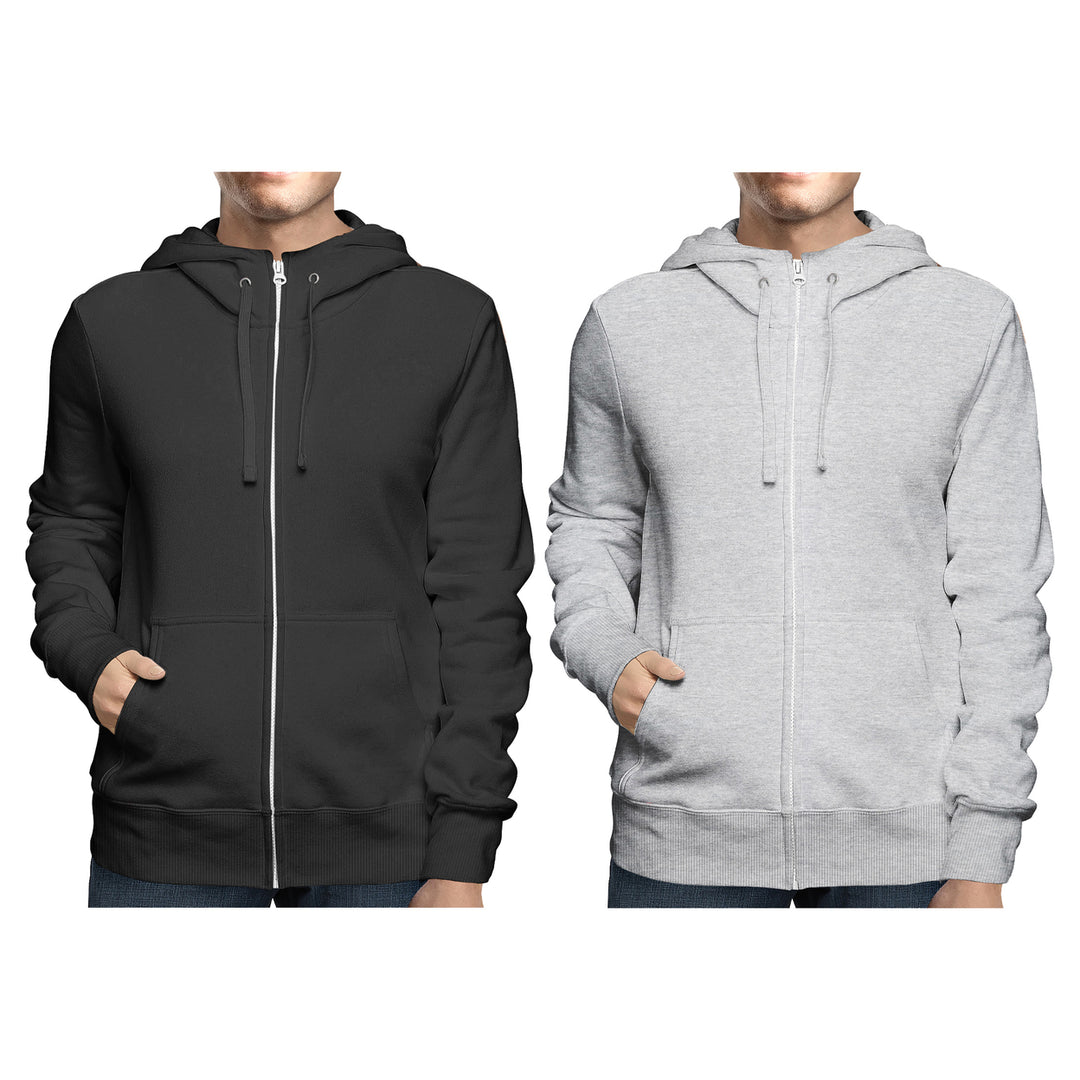 2-Pack: Mens Winter Warm Soft Full Zip-Up Fleece Lined Hoodie Sweatshirt Image 1