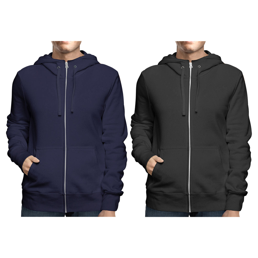 2-Pack: Mens Winter Warm Soft Full Zip-Up Fleece Lined Hoodie Sweatshirt Image 7