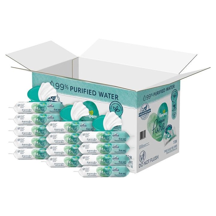 Pampers Aqua Pure Sensitive Baby Wipes 13 Packs (728 Count) Image 2