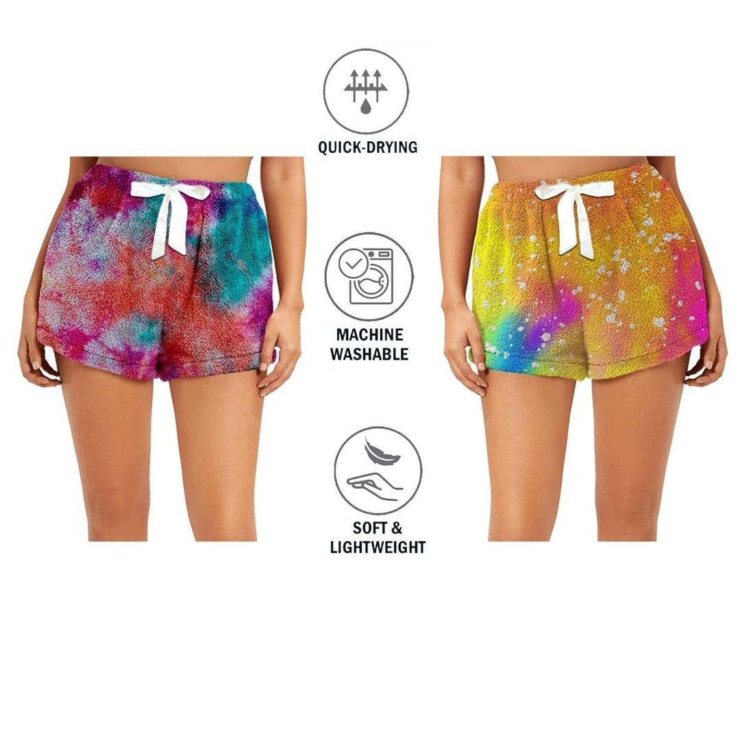 Multi-Pack: Womens Ultra Plush Micro-Fleece  Soft Printed Pajama Shorts Image 4