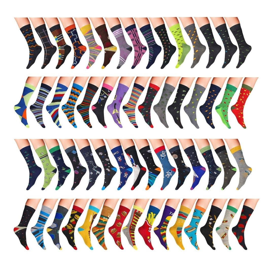 12-Pairs: Mens James Fiallo Premium Quality Fun Printed Dress Socks Image 3