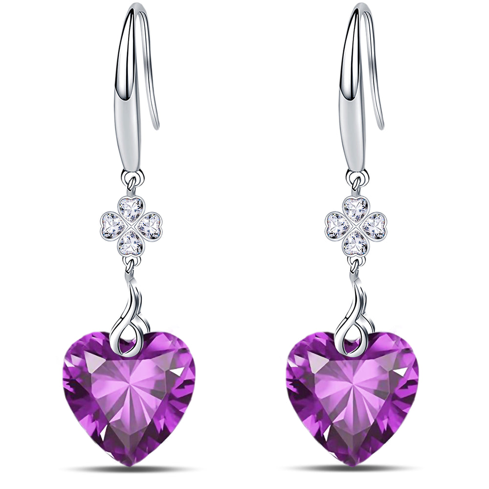 925 Sterling Silver 5A Heart Cut CZ Four Leaf Clover Dangle Earrings fro Women Image 2