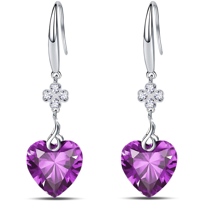 925 Sterling Silver 5A Heart Cut CZ Four Leaf Clover Dangle Earrings fro Women Image 1