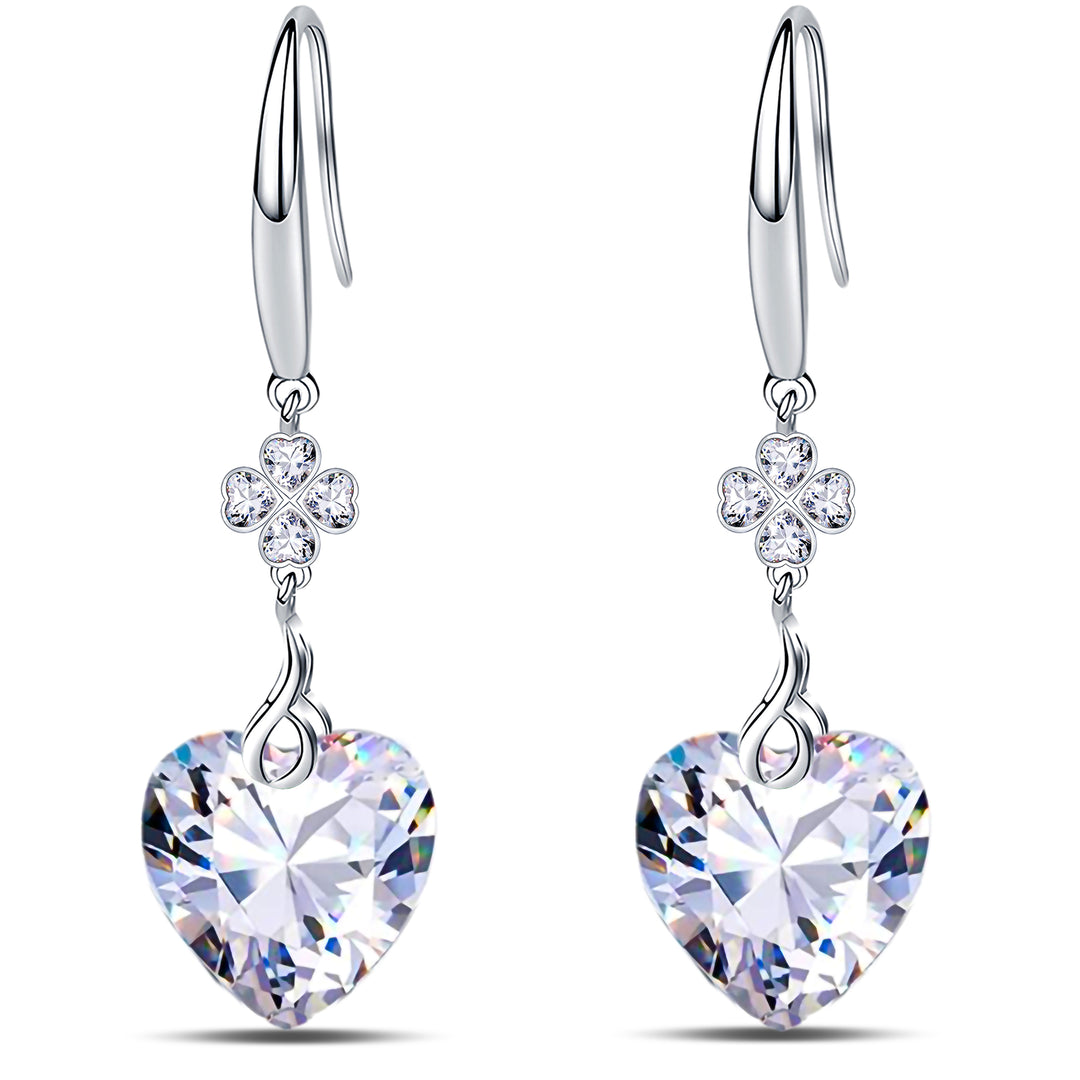 925 Sterling Silver 5A Heart Cut CZ Four Leaf Clover Dangle Earrings fro Women Image 3