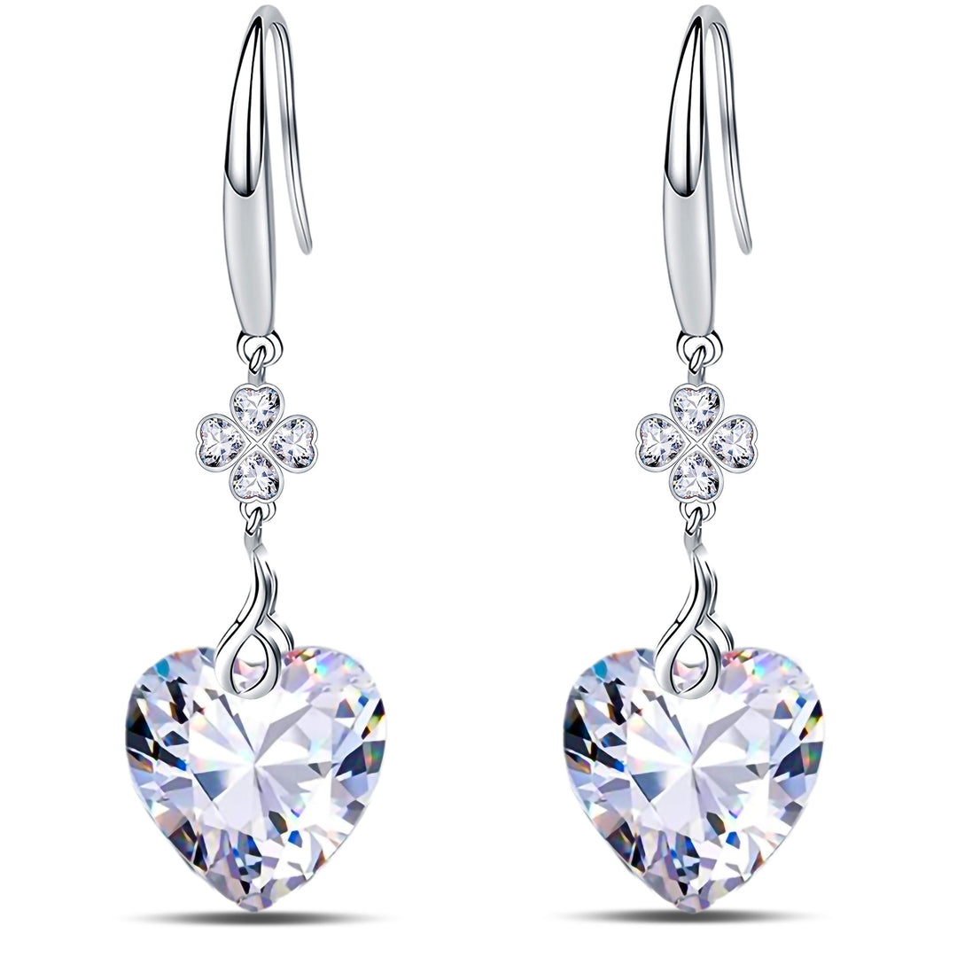 925 Sterling Silver 5A Heart Cut CZ Four Leaf Clover Dangle Earrings fro Women Image 1