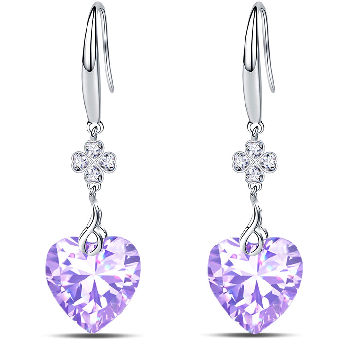 925 Sterling Silver 5A Heart Cut CZ Four Leaf Clover Dangle Earrings fro Women Image 4