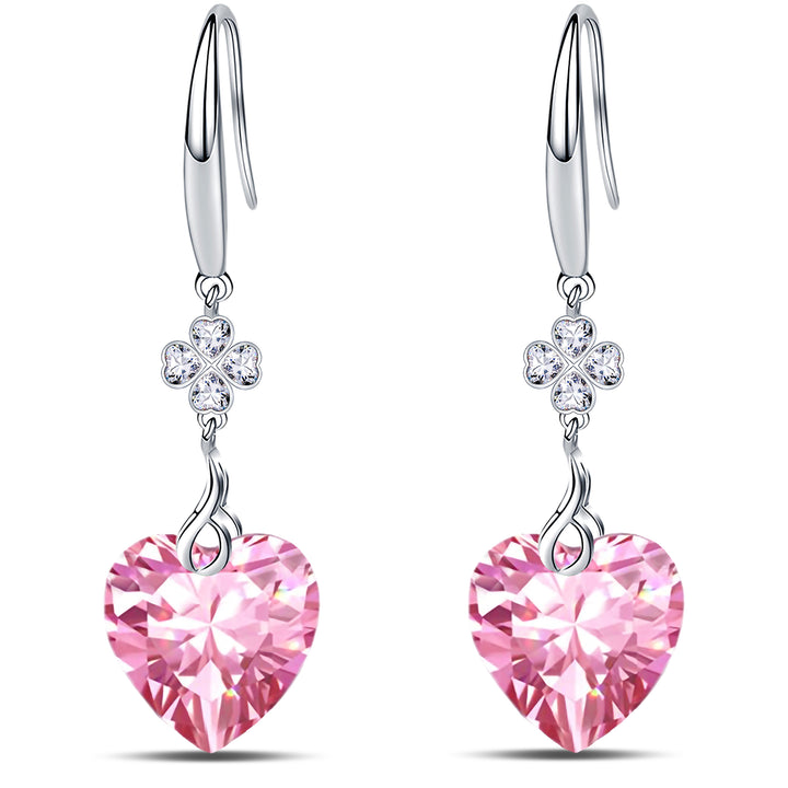 925 Sterling Silver 5A Heart Cut CZ Four Leaf Clover Dangle Earrings fro Women Image 4