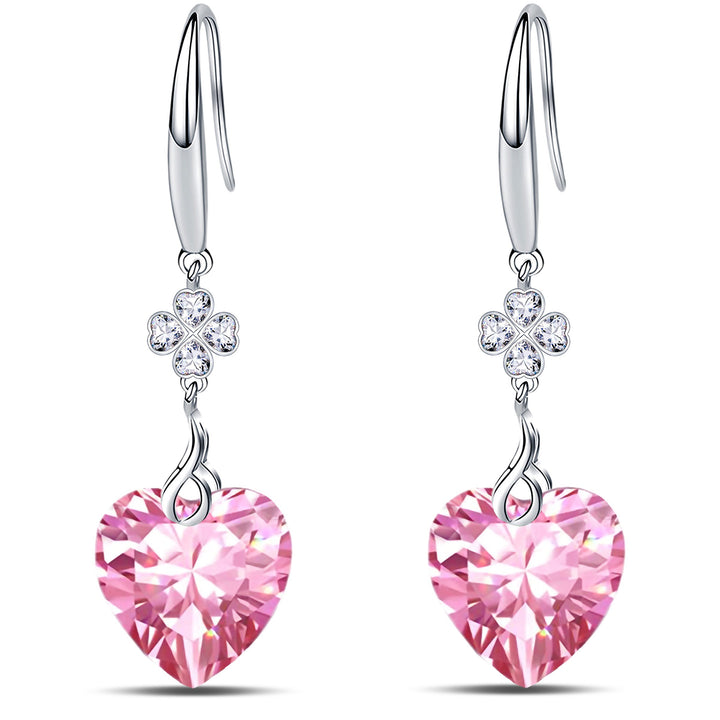 925 Sterling Silver 5A Heart Cut CZ Four Leaf Clover Dangle Earrings fro Women Image 1