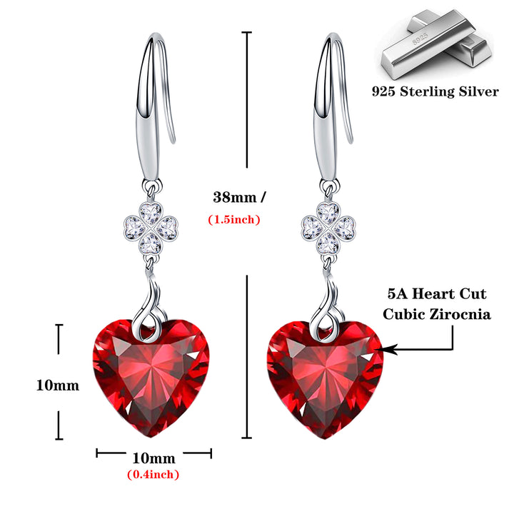 925 Sterling Silver 5A Heart Cut CZ Four Leaf Clover Dangle Earrings fro Women Image 8