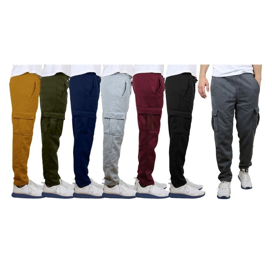 Mens Casual Fleece Lined Cargo Jogger Sweatpants with Pockets Multi-Pack Image 1