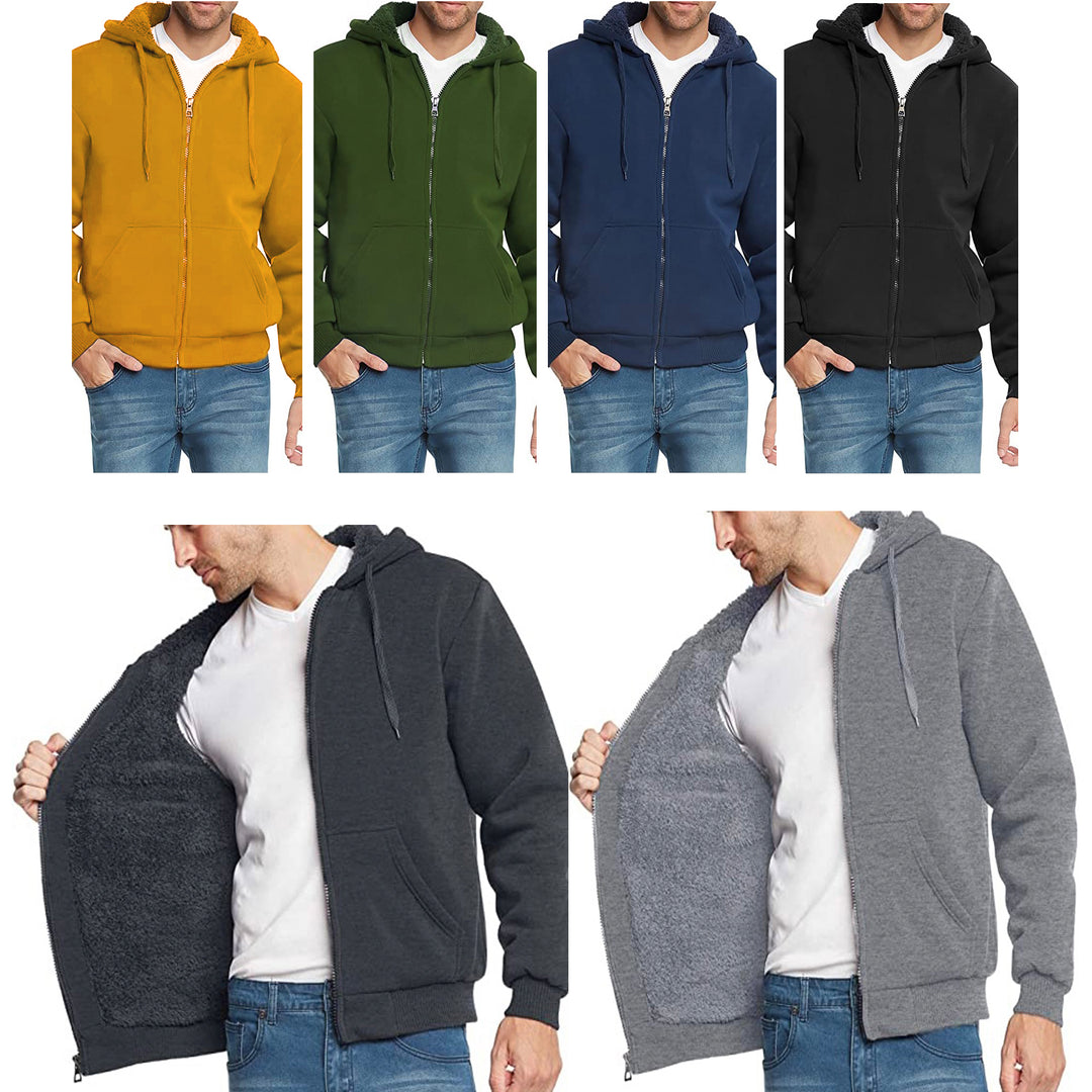 Mens Sherpa Lined Fleece Zip Up Hoodie Jacket Heavyweight Cotton Polyester Image 8