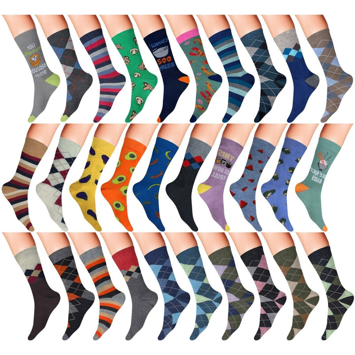 30-Pairs: Mens James Fiallo Premium Quality Fun Printed Dress Socks Image 4