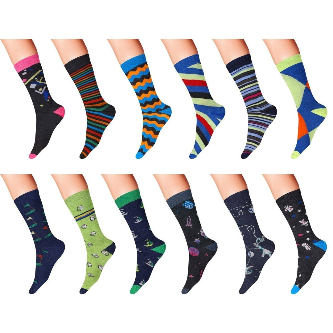 30-Pairs: Mens James Fiallo Premium Quality Fun Printed Dress Socks Image 6