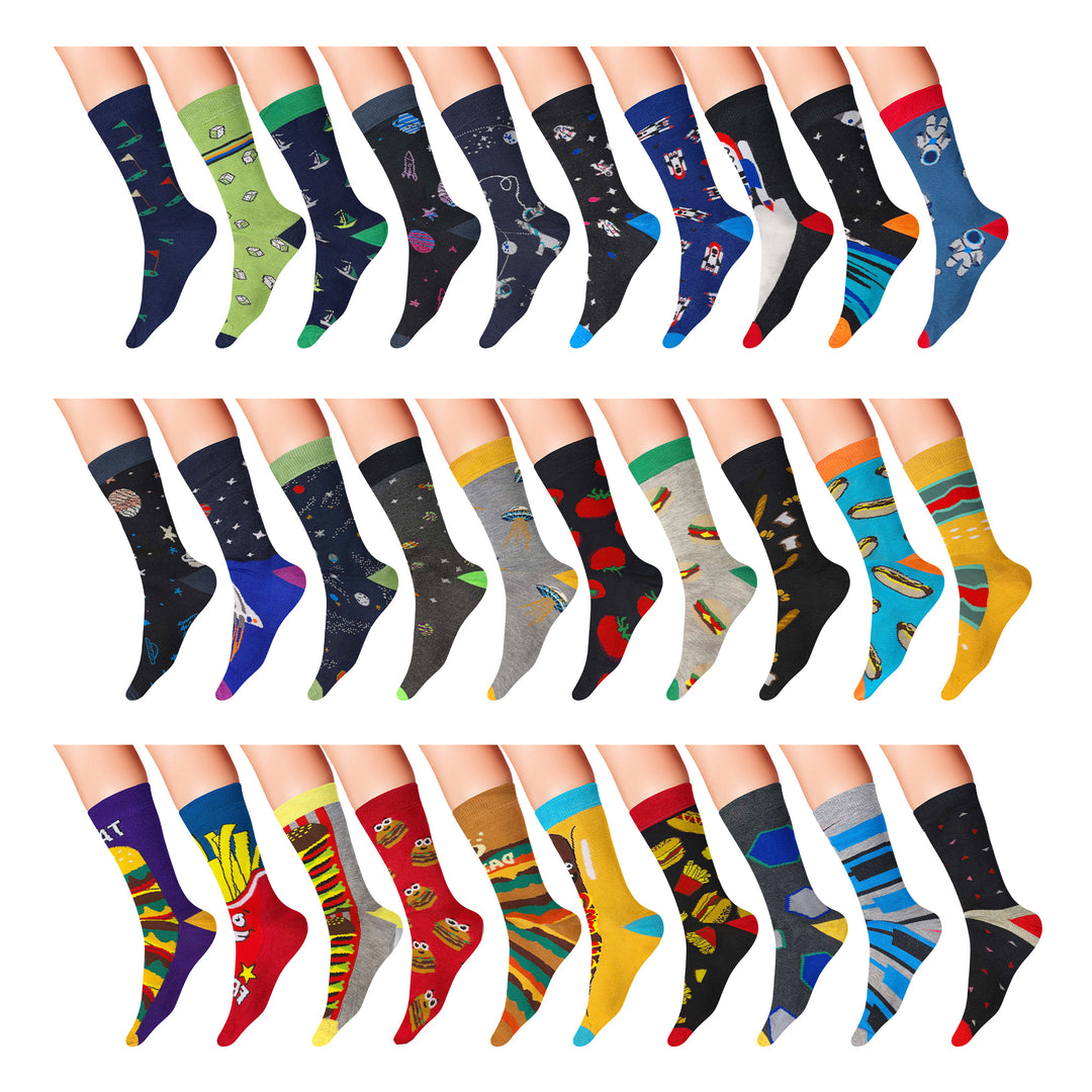 12-Pairs: Mens James Fiallo Premium Quality Fun Printed Dress Socks Image 8
