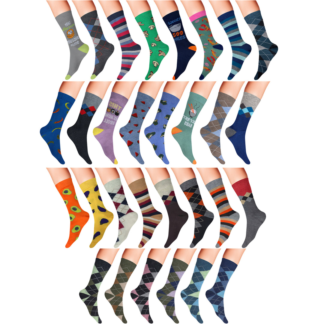 12-Pairs: Mens James Fiallo Premium Quality Fun Printed Dress Socks Image 9