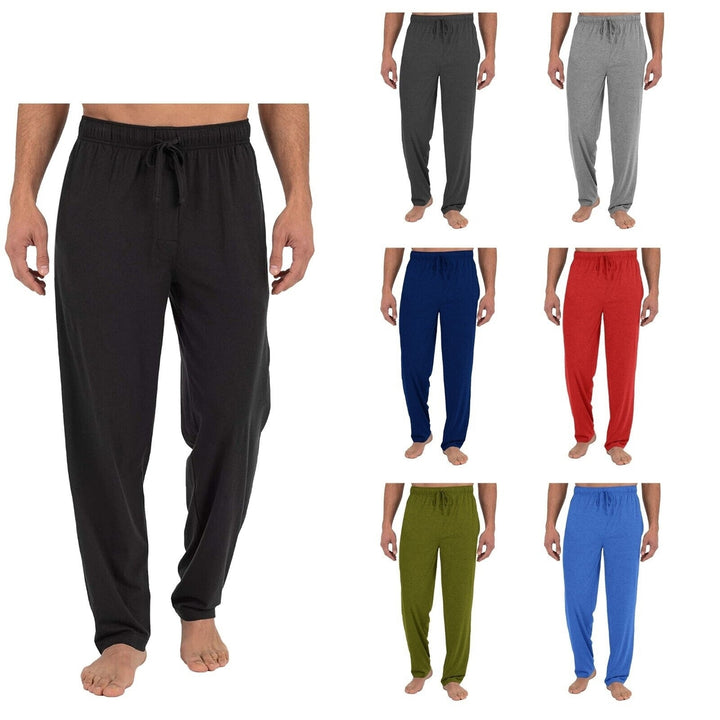 Mens Cotton Jersey Knit Pajama Pants 2-Pack Soft Lounge Sleepwear Wide Leg Image 2