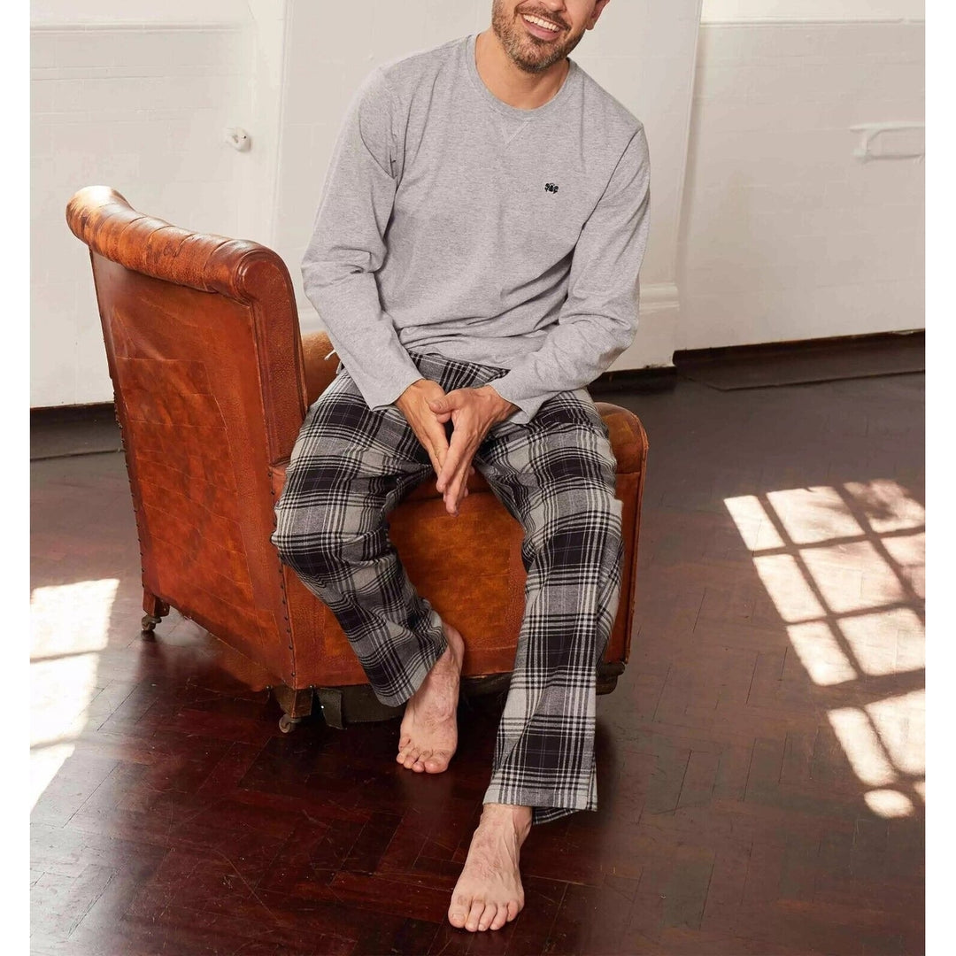 Mens Cotton Jersey Knit Lounge Pajama Pants Solid Plaid Soft Relaxed Fit Image 8