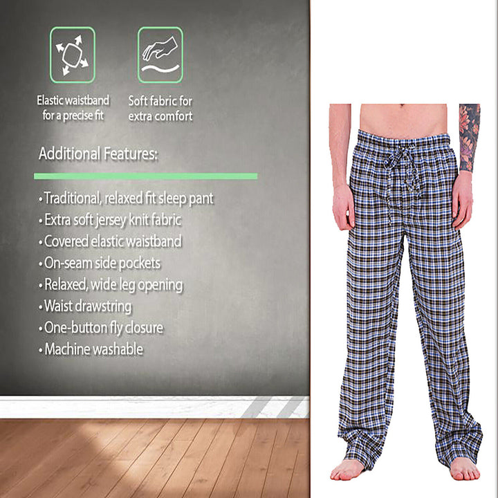 Mens Cotton Jersey Knit Lounge Pajama Pants Solid Plaid Soft Relaxed Fit Image 10