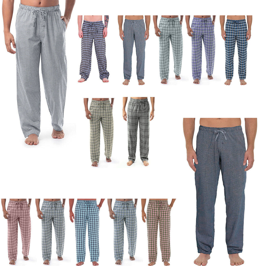 Multi-Pack: Mens Ultra-Soft Solid and Plaid Cotton Jersey Knit Comfy Sleep Lounge Pajama Pants Image 1