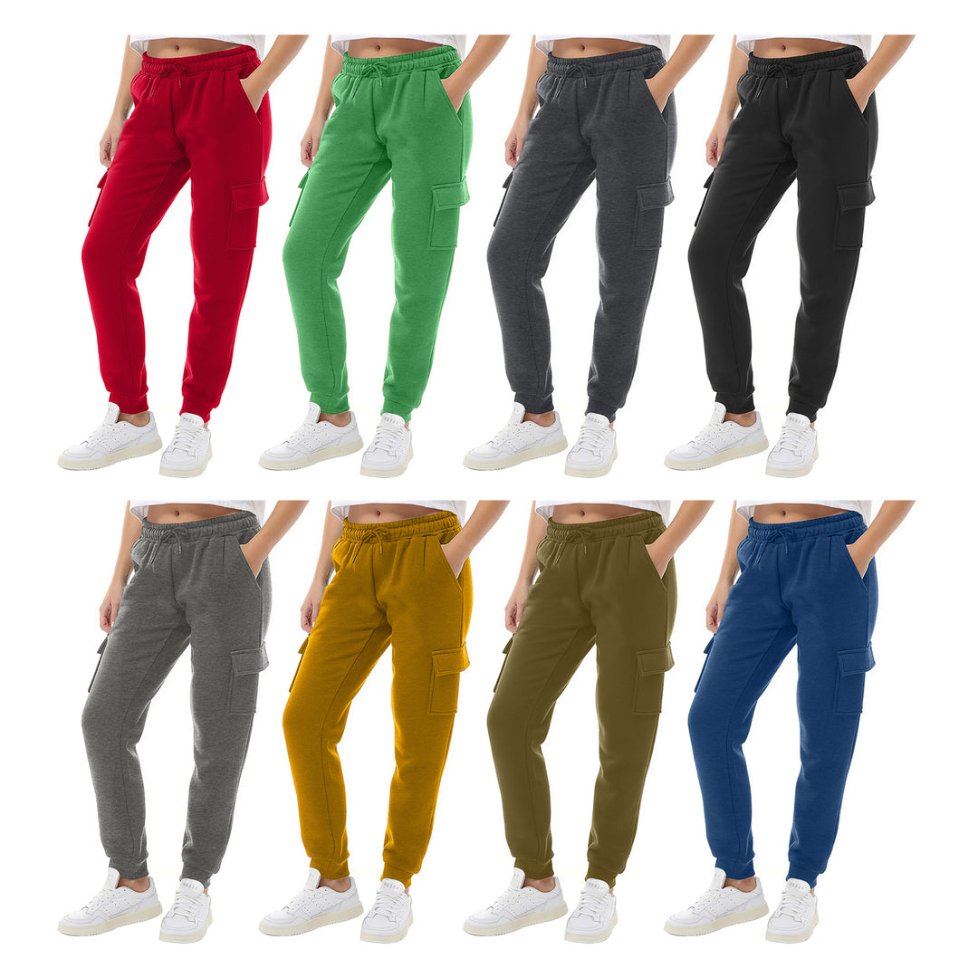 Womens Fleece Lined Cargo Joggers Multi-Pack Ultra Soft Winter Casual Pants Image 3