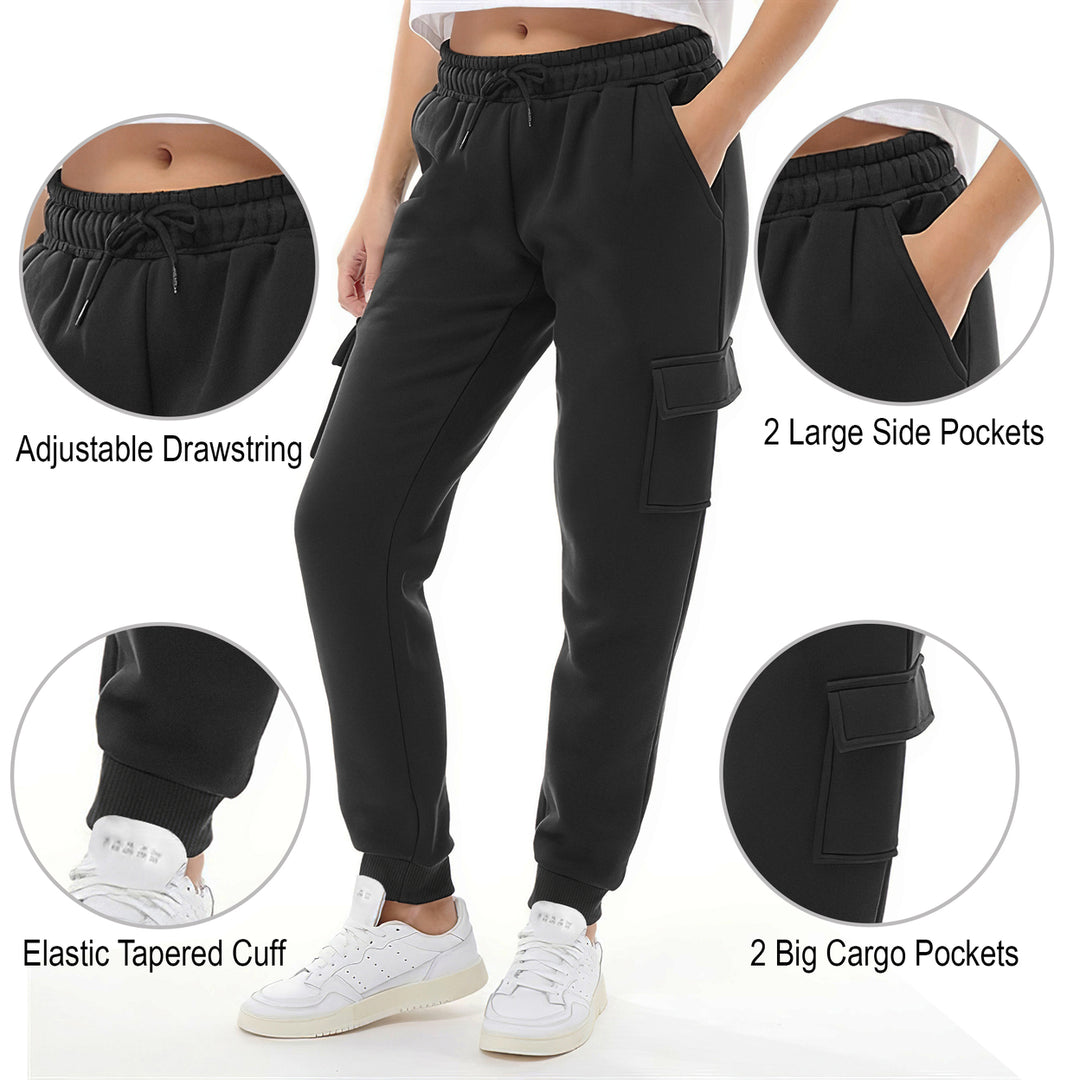 Multi-Pack: Womens Ultra-Soft Winter Warm Casual Fleece Lined Cargo Joggers Image 4