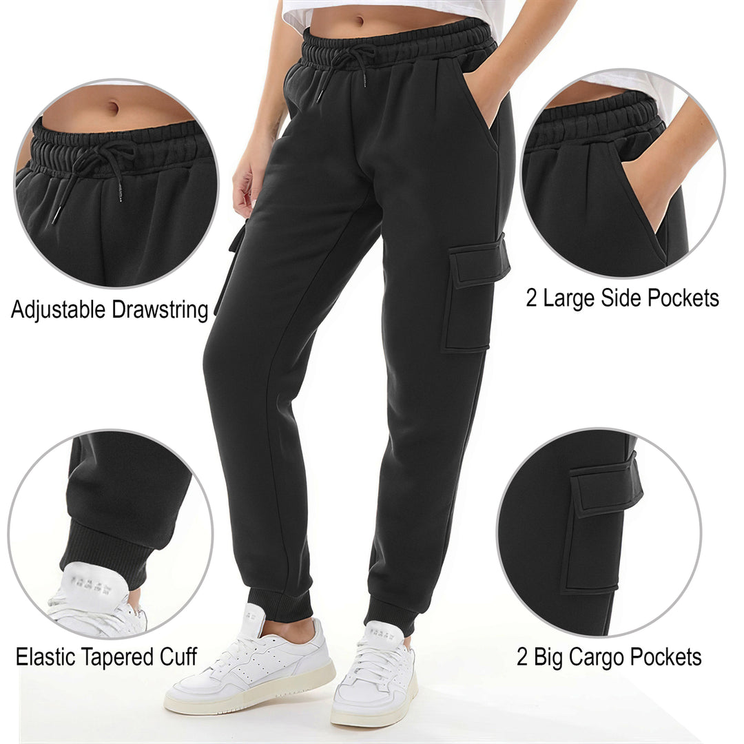 Womens Fleece Lined Cargo Joggers Multi-Pack Ultra Soft Winter Casual Pants Image 4