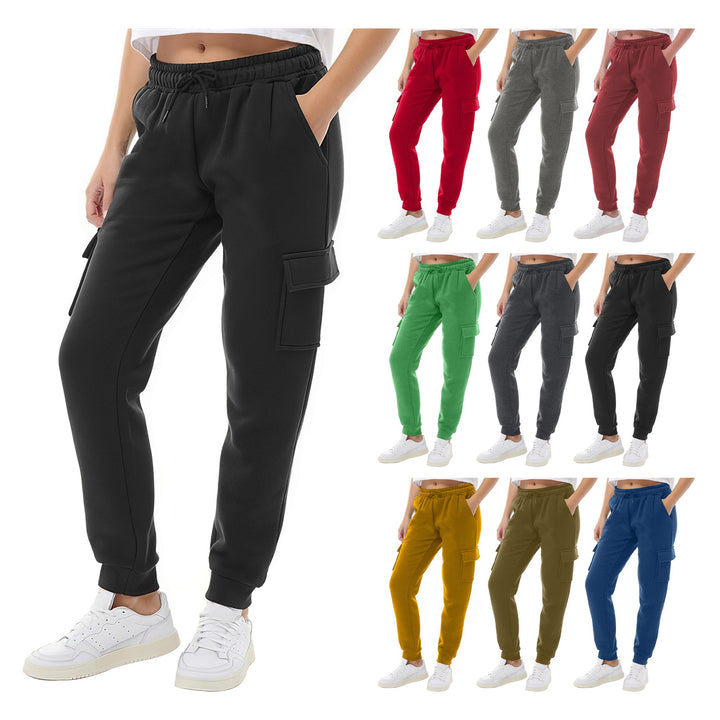 Womens Ultra-Soft Fleece Lined Cargo Joggers 3-Pack Casual Winter Pants Image 1