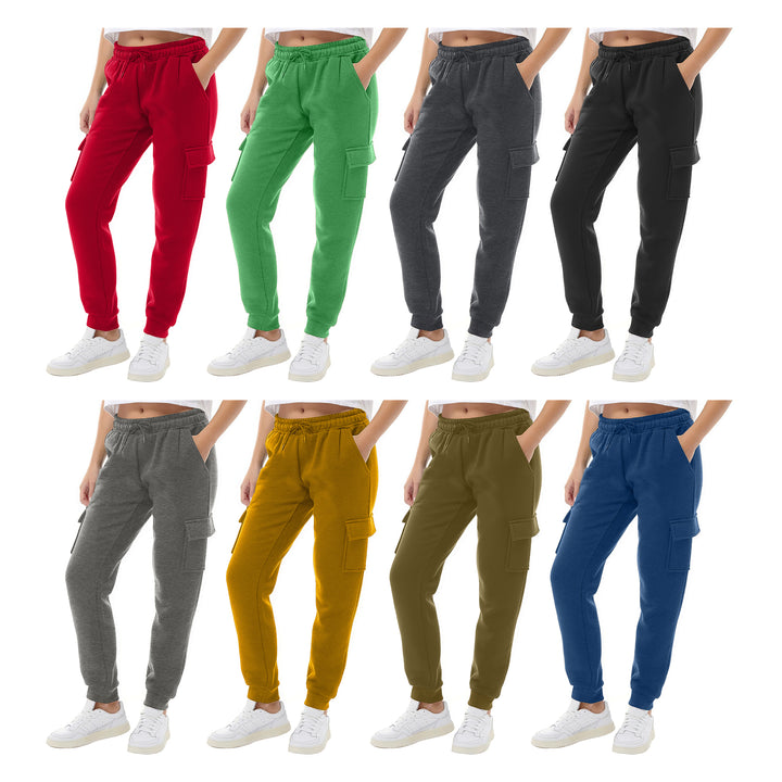 Womens Ultra-Soft Fleece Lined Cargo Joggers 3-Pack Casual Winter Pants Image 2