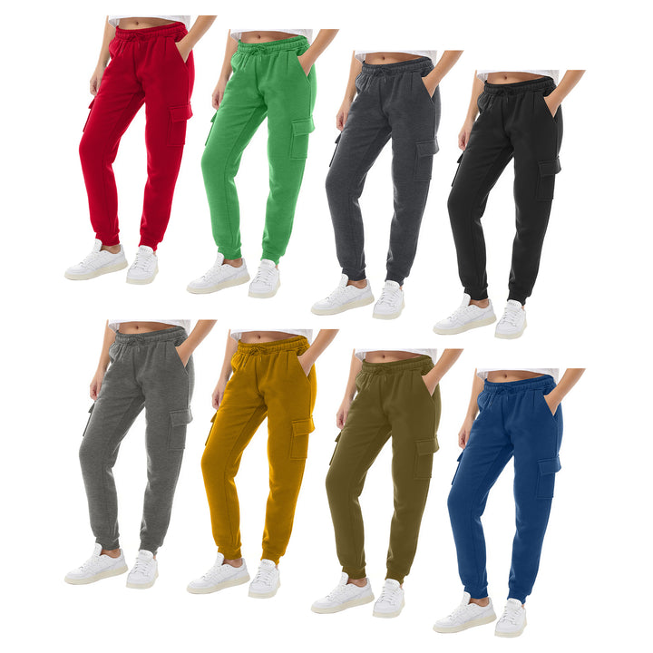 2-Pack: Womens Ultra-Soft Winter Warm Casual Fleece Lined Cargo Joggers Image 3