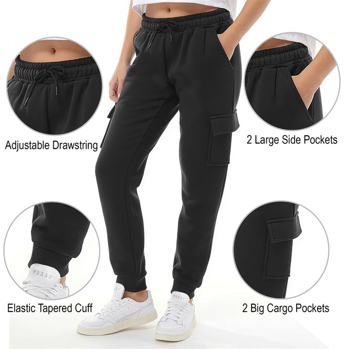 2-Pack: Womens Ultra-Soft Winter Warm Casual Fleece Lined Cargo Joggers Image 4