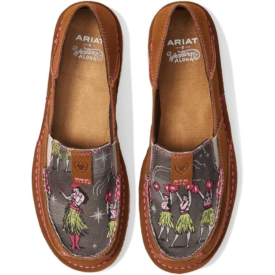 ARIAT Womens Cruiser Western Aloha Boat Shoe Nutty Bean Hula Print Size 10 Image 1