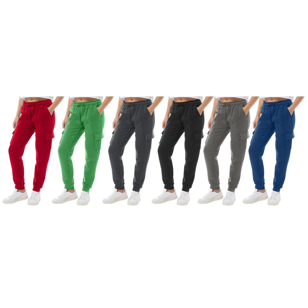 Womens Fleece Lined Cargo Joggers Multi-Pack Ultra Soft Winter Casual Pants Image 1