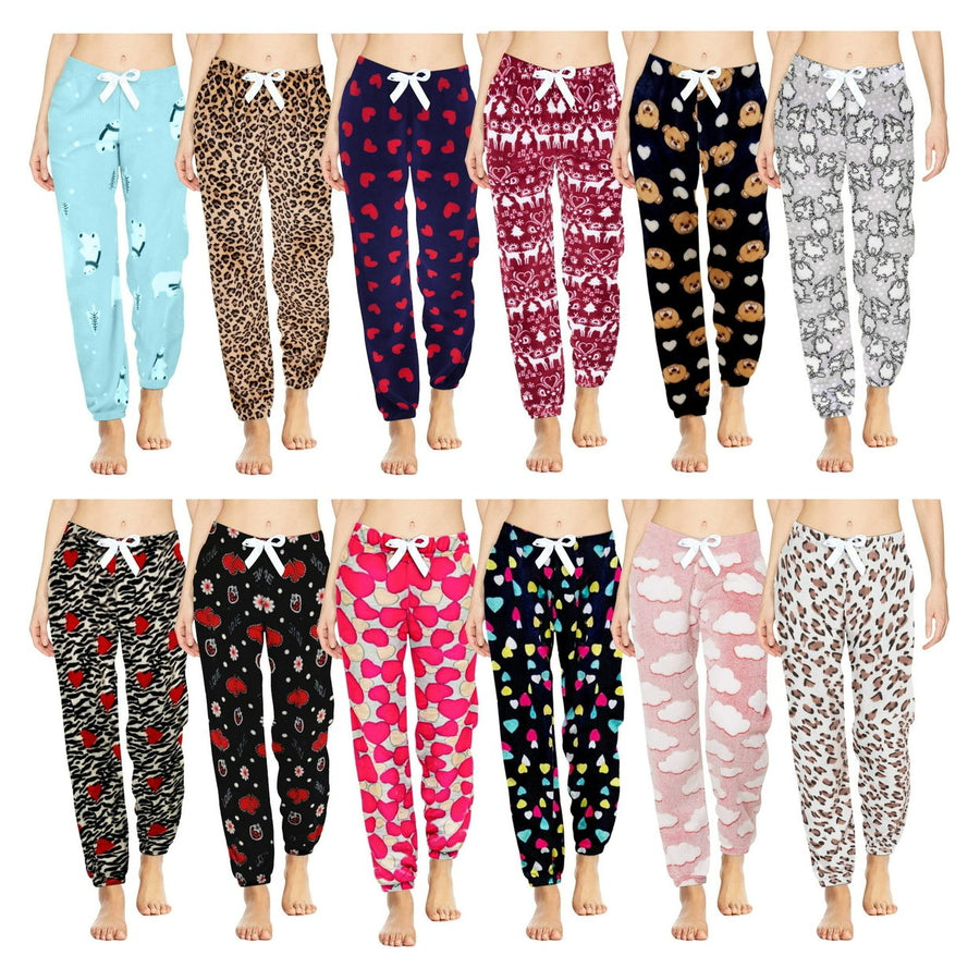 3-Pack Womens Ultra-Soft Micro-Fleece Pajama Lounge Pants Printed 100% Polyester Image 1