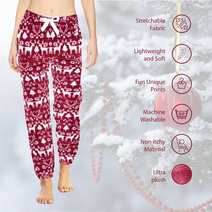 3-Pack Womens Ultra-Soft Micro-Fleece Pajama Lounge Pants Printed 100% Polyester Image 4