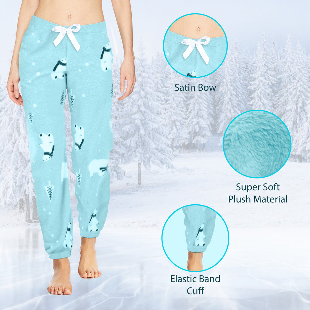 3-Pack Womens Ultra-Soft Micro-Fleece Pajama Lounge Pants Printed 100% Polyester Image 4