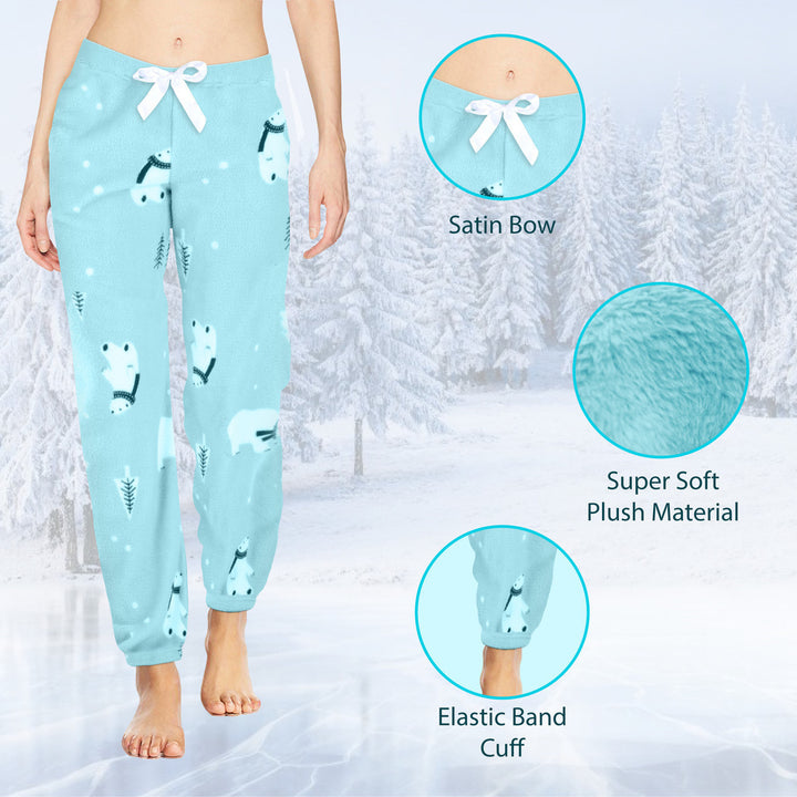 3-Pack Womens Ultra-Soft Micro-Fleece Pajama Lounge Pants Printed 100% Polyester Image 4