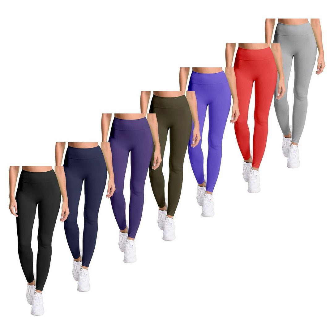 Womens Cozy Fleece Lined Seamless Leggings Ultra Soft Stretchy Multi-Pack Image 1