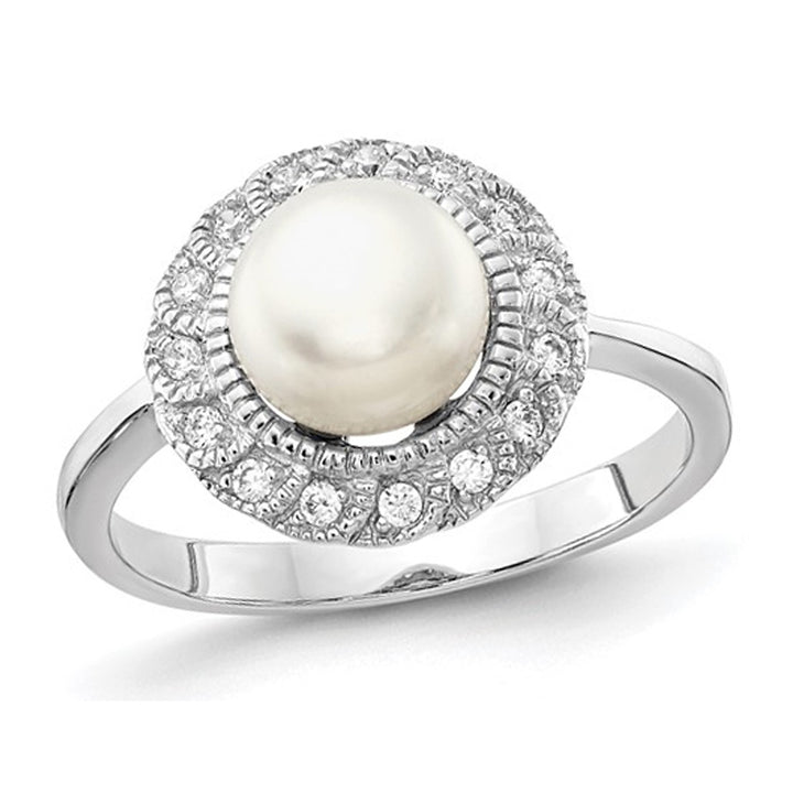 Freshwater Cultured Pearl Ring in Sterling Silver with Synthetic Cubic Zirconia (CZ) Image 1