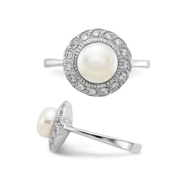 Freshwater Cultured Pearl Ring in Sterling Silver with Synthetic Cubic Zirconia (CZ) Image 4