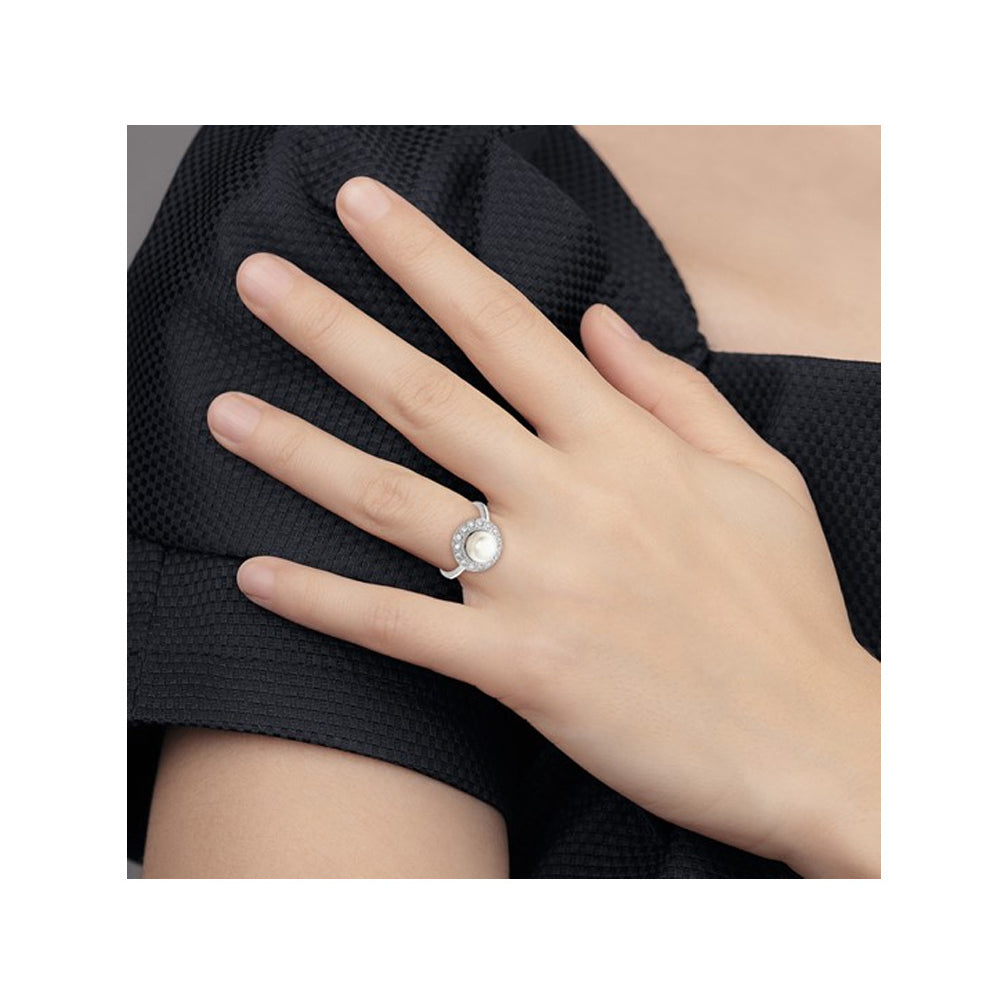 Freshwater Cultured Pearl Ring in Sterling Silver with Synthetic Cubic Zirconia (CZ) Image 4