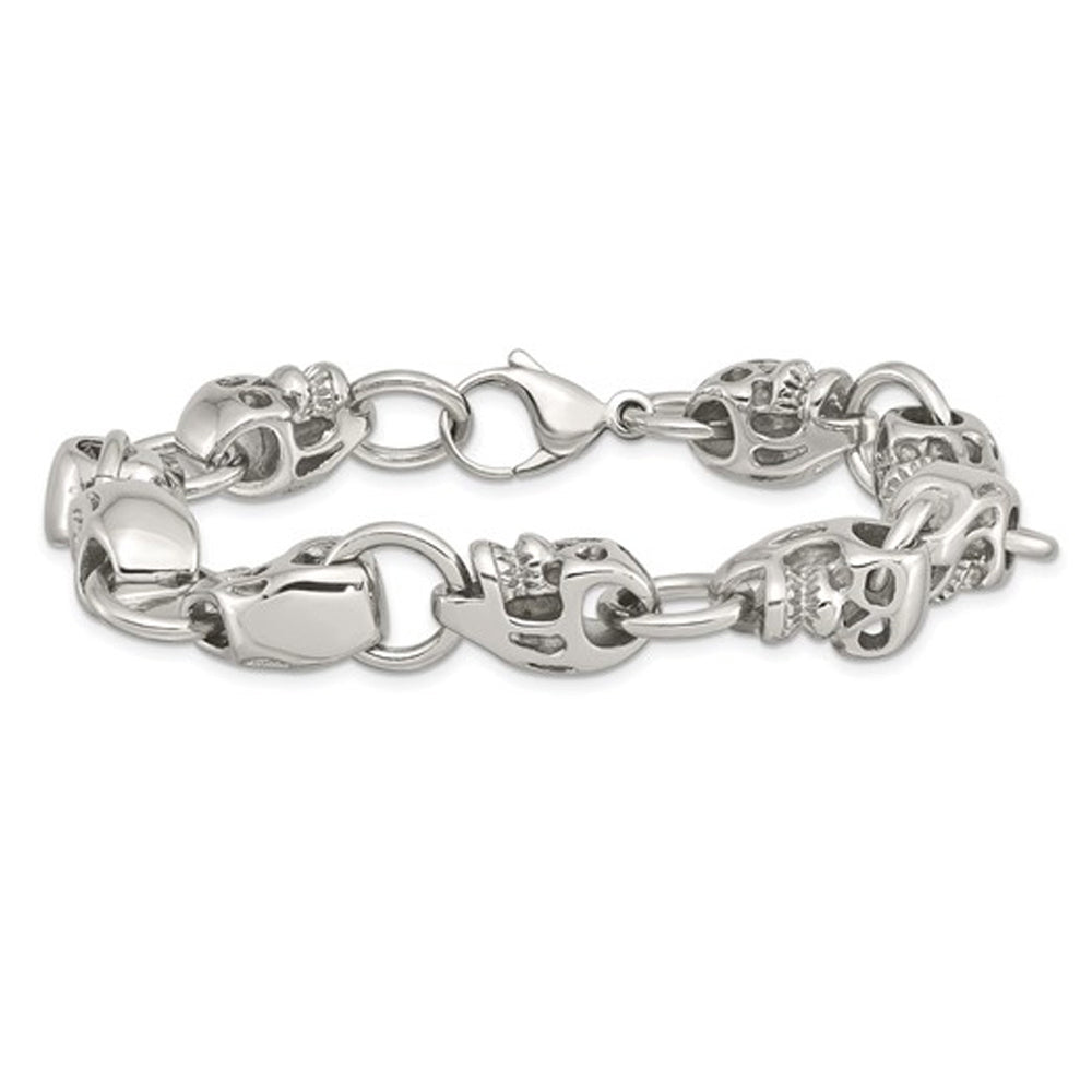 Mens Skull Bracelet in Stainless Steel 8.75 Inch Image 1