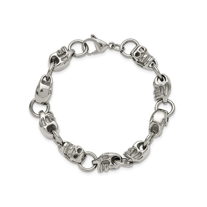 Mens Skull Bracelet in Stainless Steel 8.75 Inch Image 3