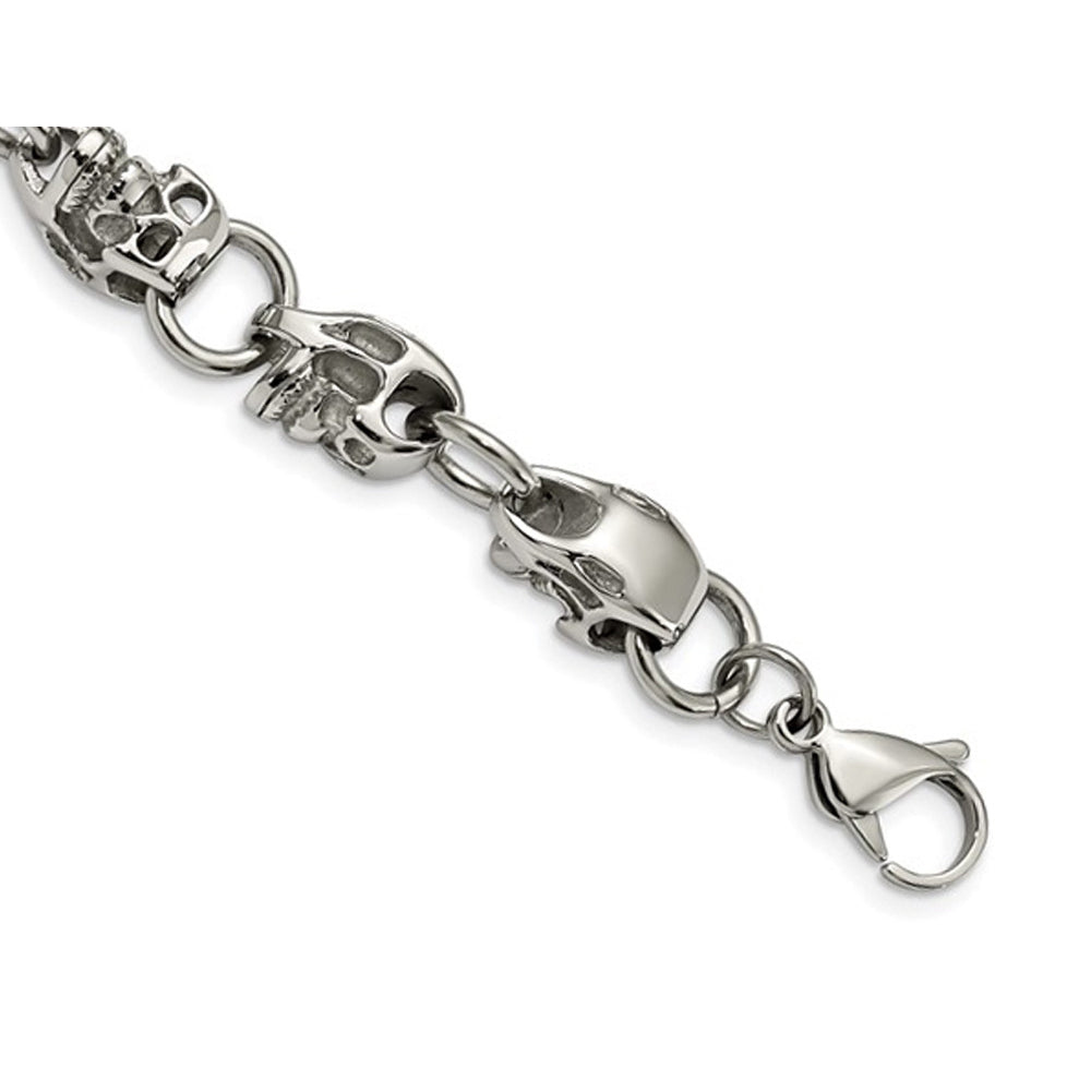 Mens Skull Bracelet in Stainless Steel 8.75 Inch Image 4