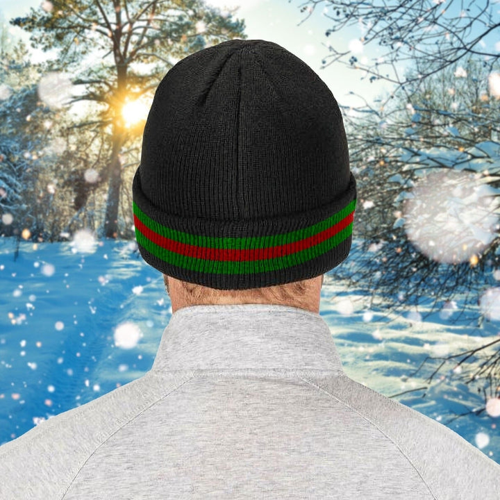 Mens Knit Striped Beanie Hat Faux faux Lined Warm Winter Cuffed Size Adjustable Image 10